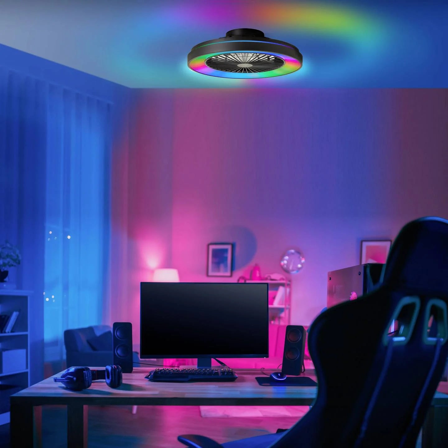 BreezeGlow Modern Ceiling Fan with Remote + LED RGB